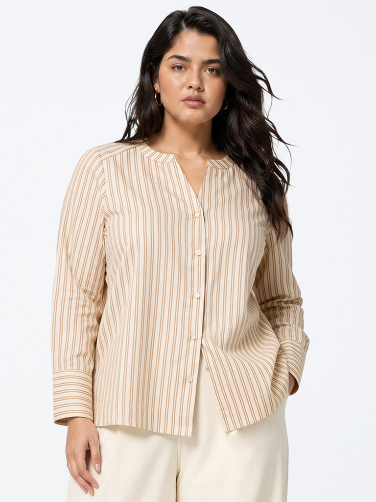 Gia Light Beige Striped Blouse