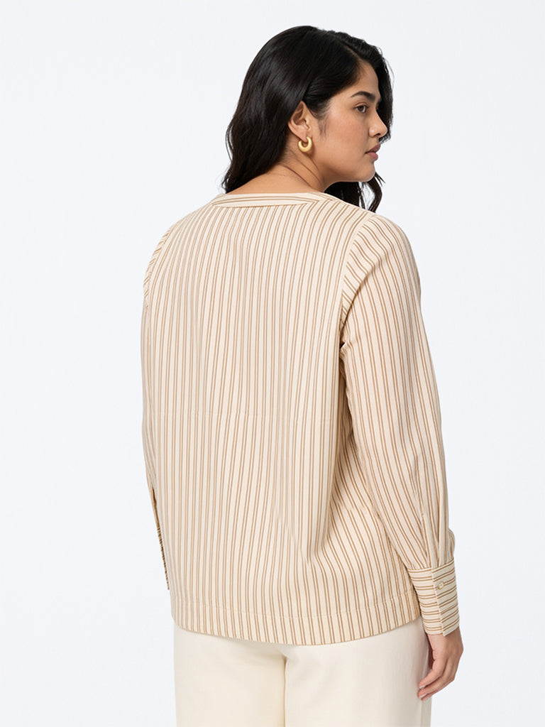 Gia Light Beige Striped Blouse