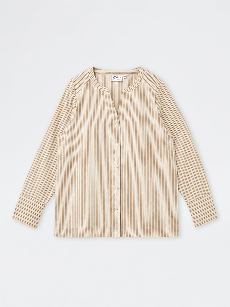 Gia Light Beige Striped Blouse