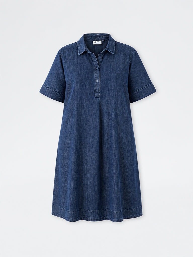 Gia Dark Blue Cotton Straight Dress