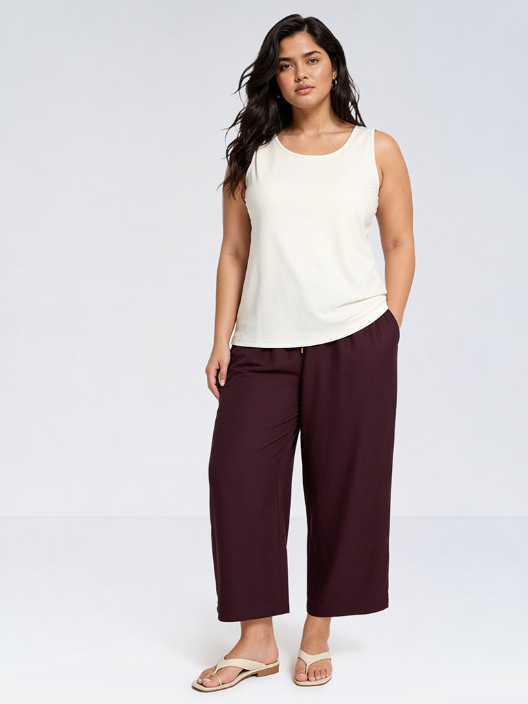 Gia Burgundy Solid High-Rise Pants