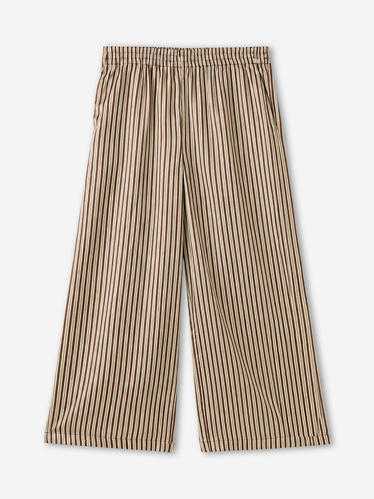 Gia Dark Brown Striped High-Rise Pants