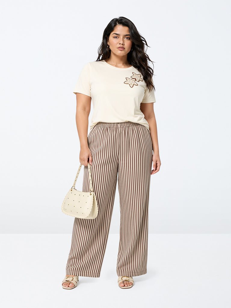 Gia Dark Brown Striped High-Rise Pants