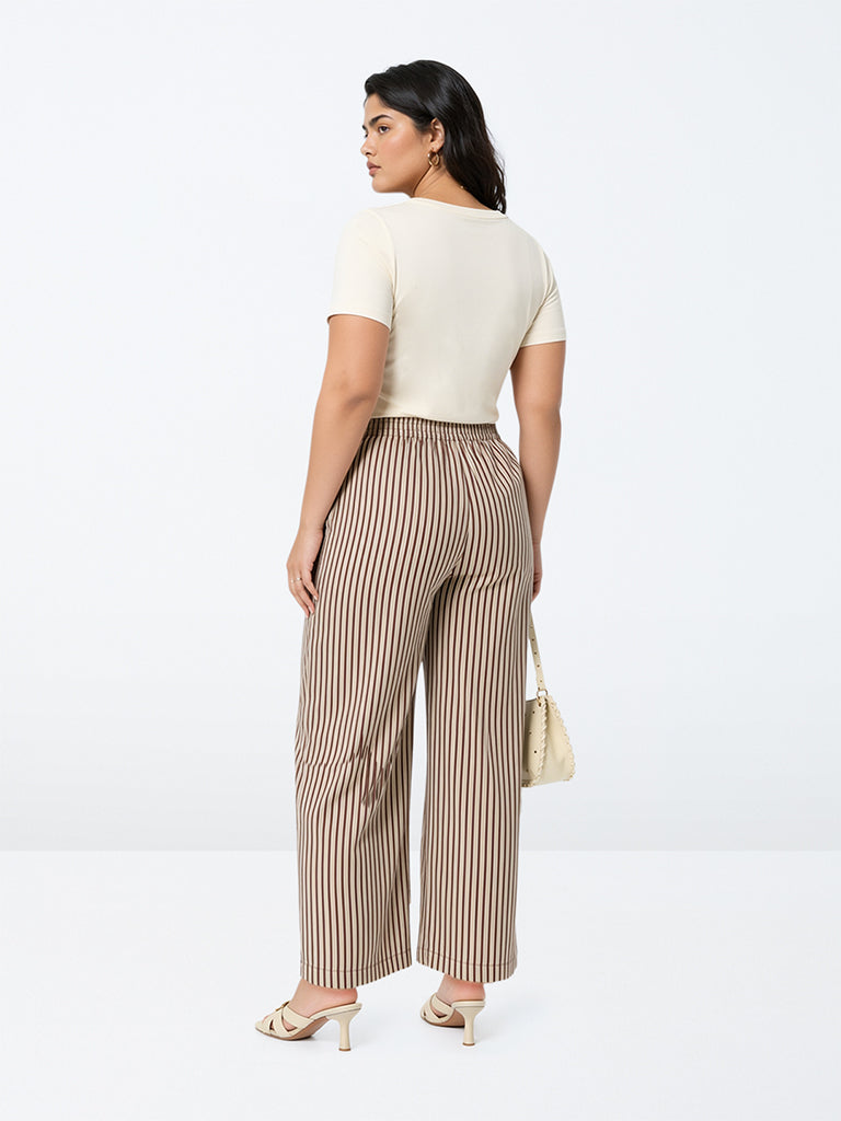 Gia Dark Brown Striped High-Rise Pants