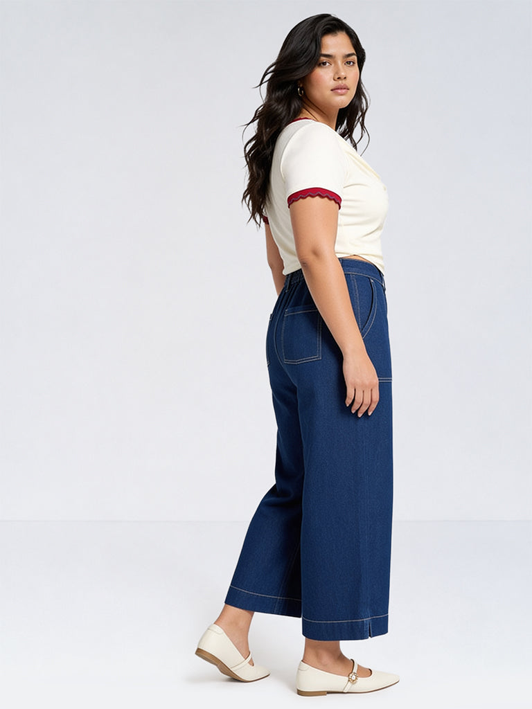 Gia Dark-Blue-Wash High-Waist Straight Fit Jeans