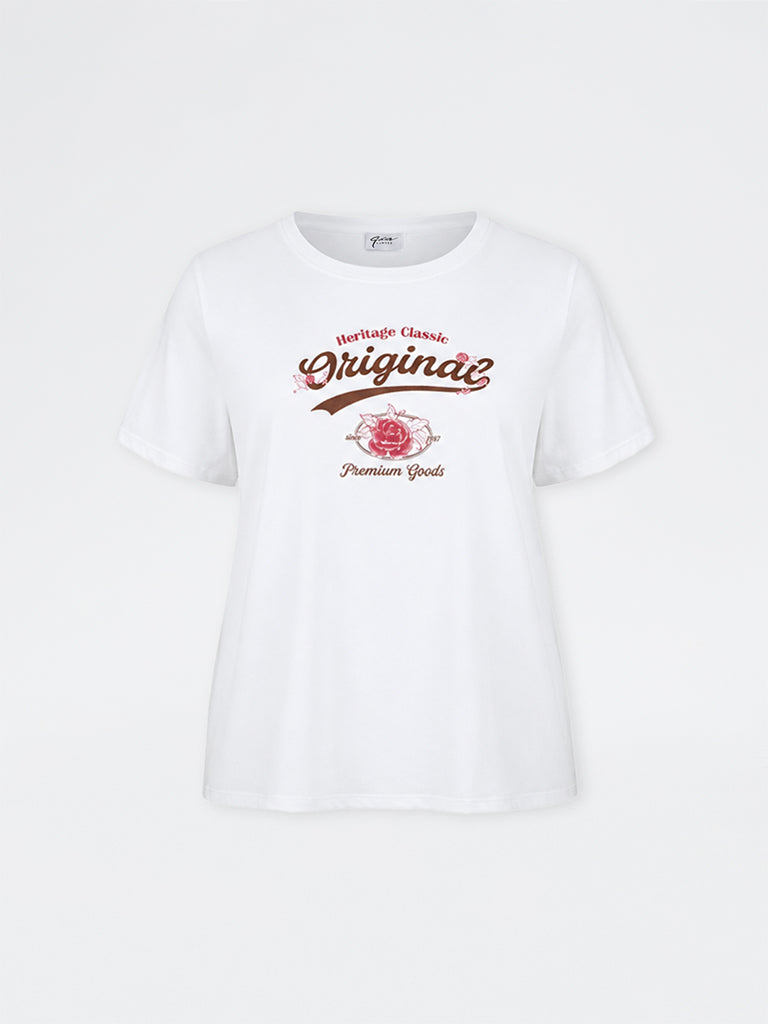 Gia White Text Design Cotton T-Shirt