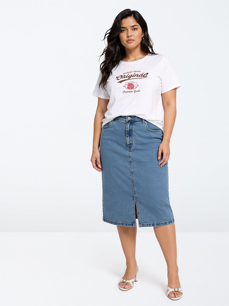 Gia White Text Design Cotton T-Shirt