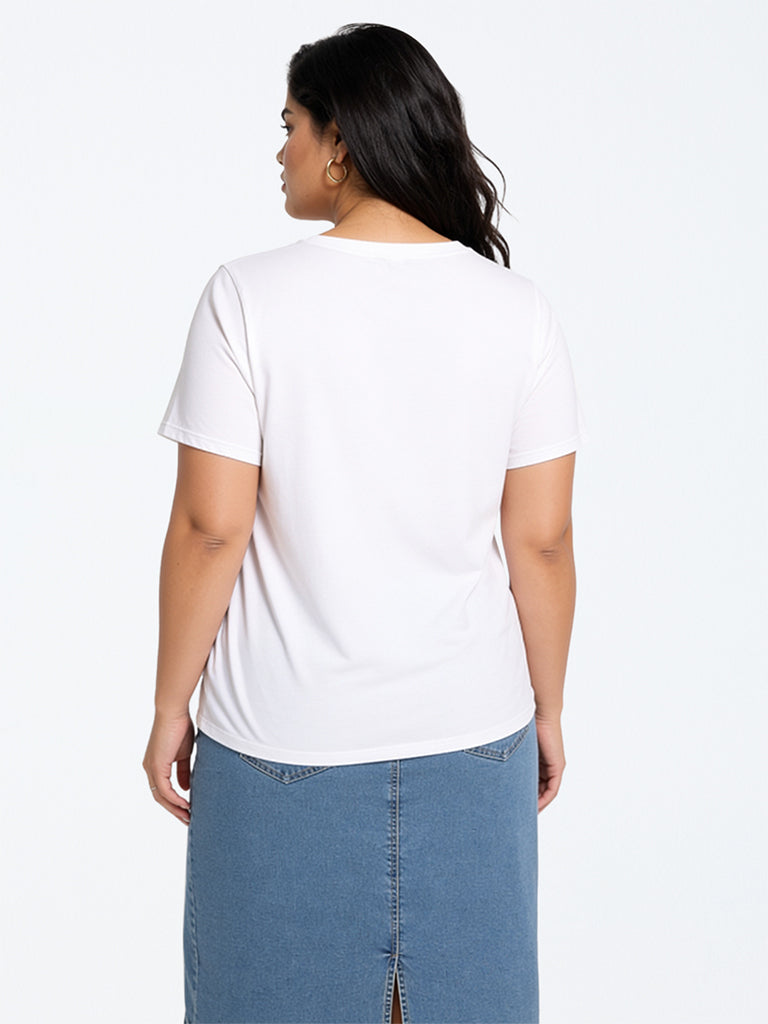 Gia White Text Design Cotton T-Shirt
