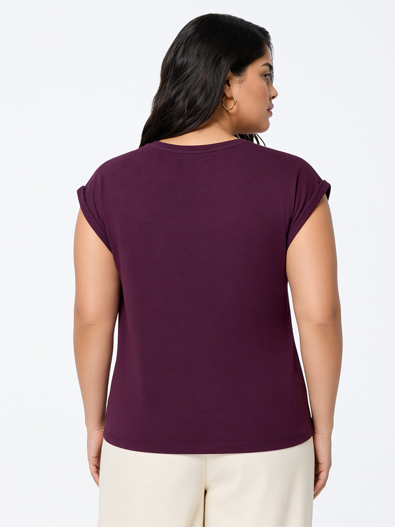 Gia Plum Floral Embroidered Cotton T-Shirt
