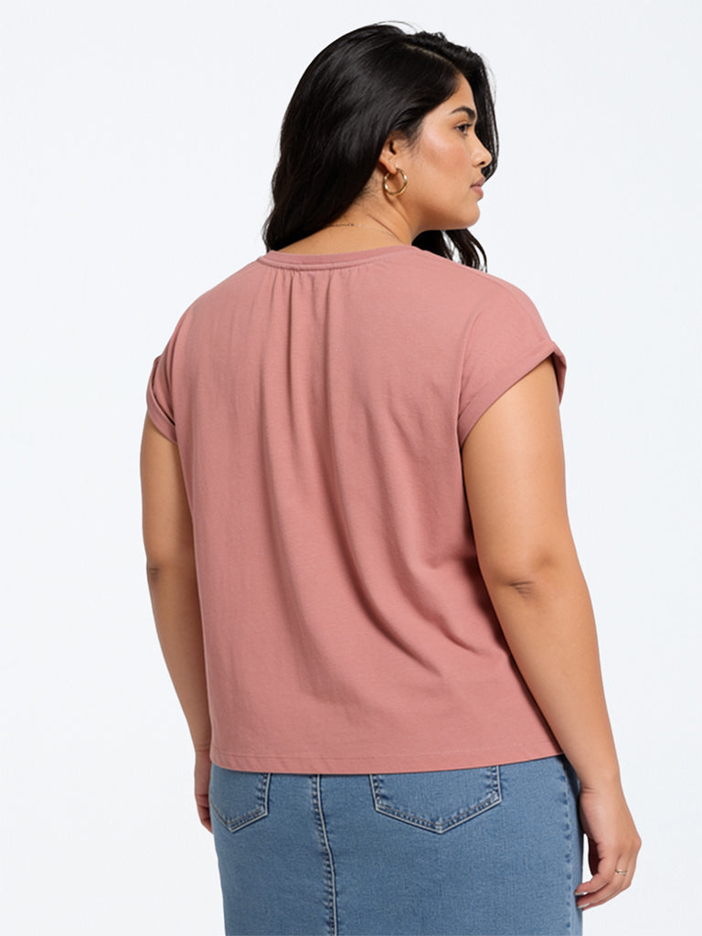 Gia Dusty Pink Floral Pattern Cotton T-Shirt
