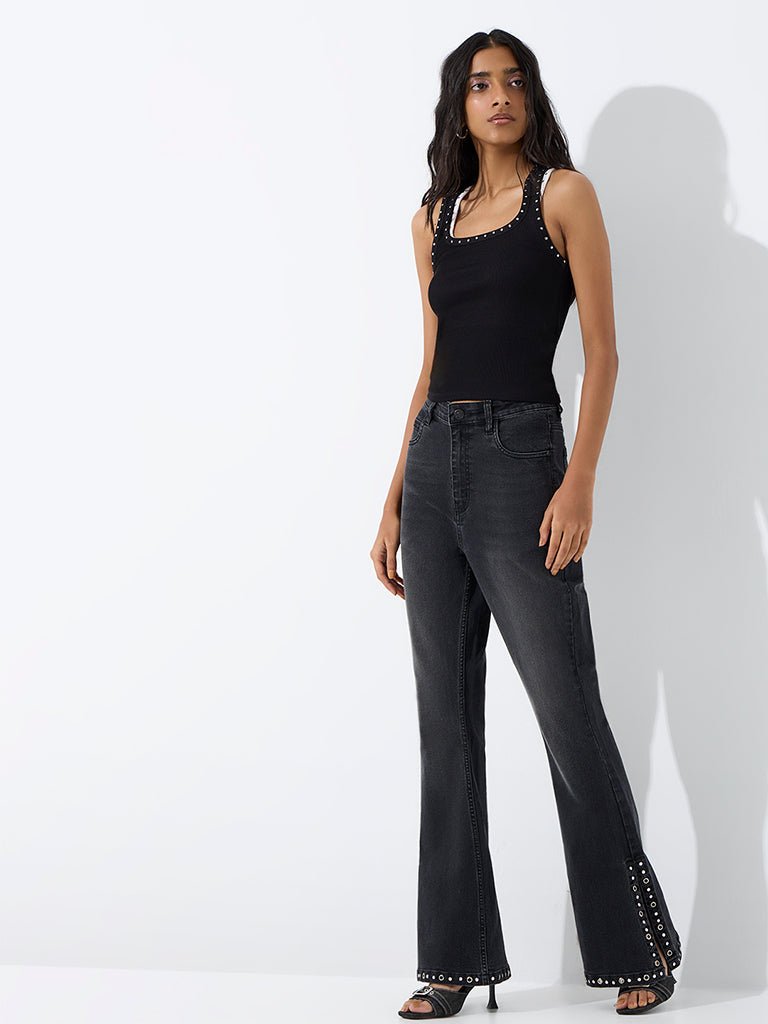 Nuon Black-Wash High-Waist Bootcut Fit Jeans