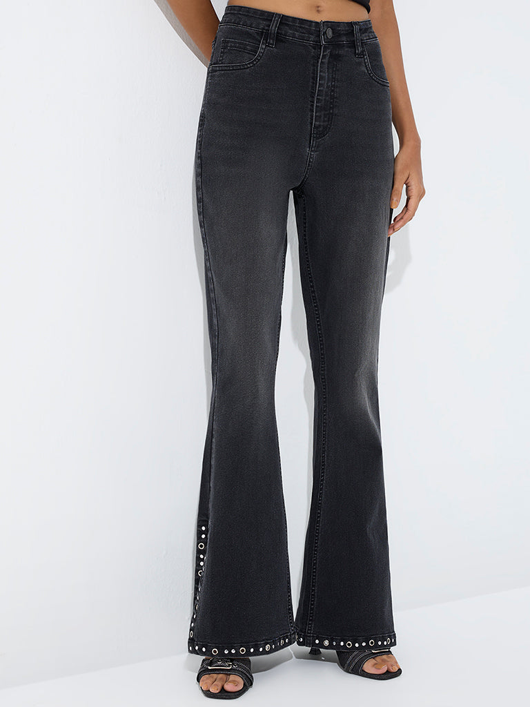 Nuon Black-Wash High-Waist Bootcut Fit Jeans
