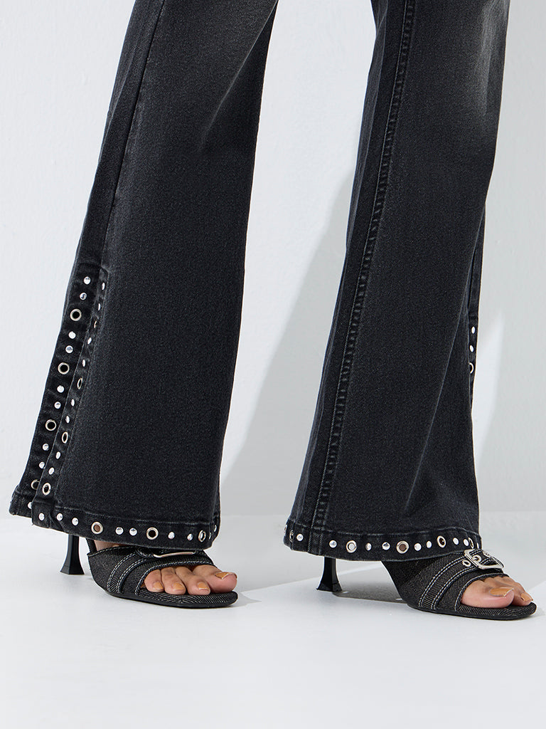 Nuon Black-Wash High-Waist Bootcut Fit Jeans