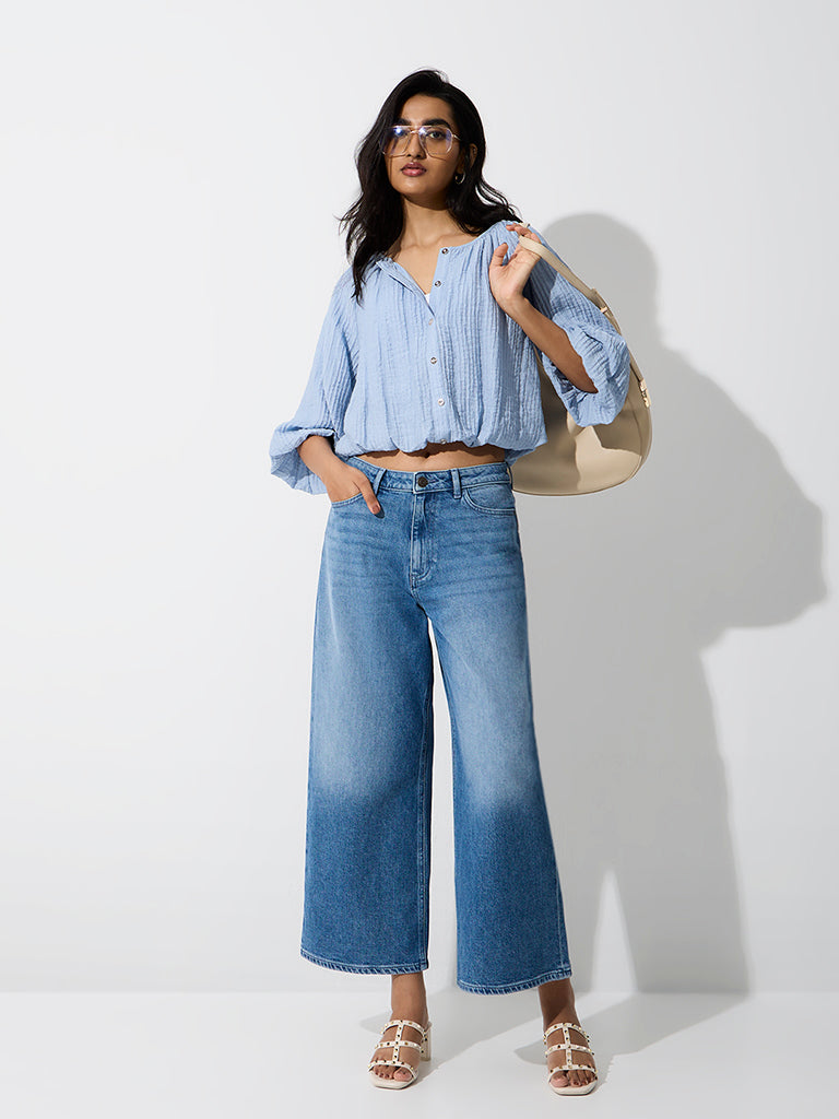 LOV Blue Washed High-Rise Wide-Leg Jeans