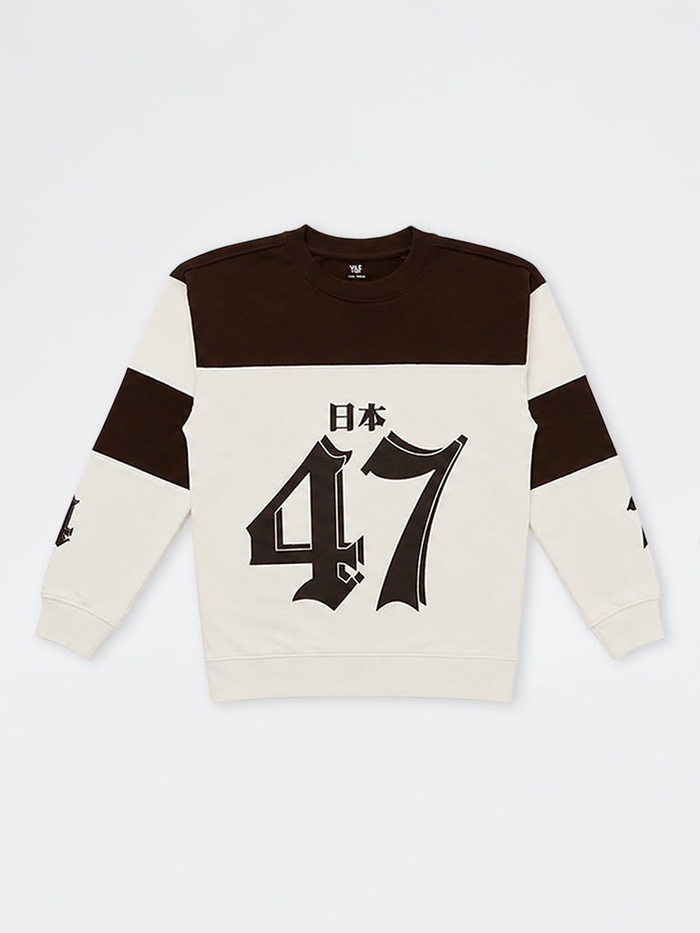 Boys Off-White Numerical Printed Colour-Blocked Cotton Sweatshirt