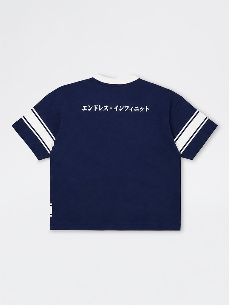 Boys Navy Numerical Printed Cotton T-Shirt