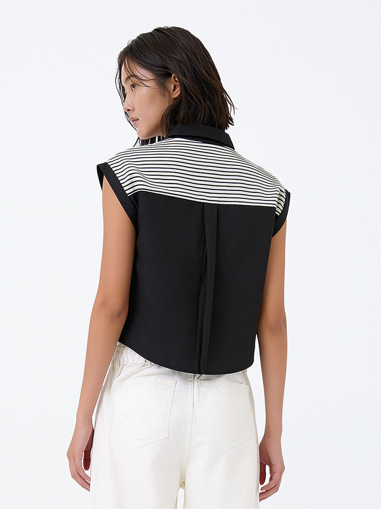 Girls Black Tie-Up Detail Cotton Shirt