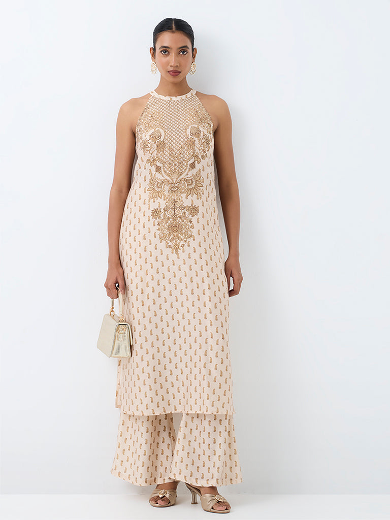 Vark Ivory Paisley Printed A-Line Ethnic Set