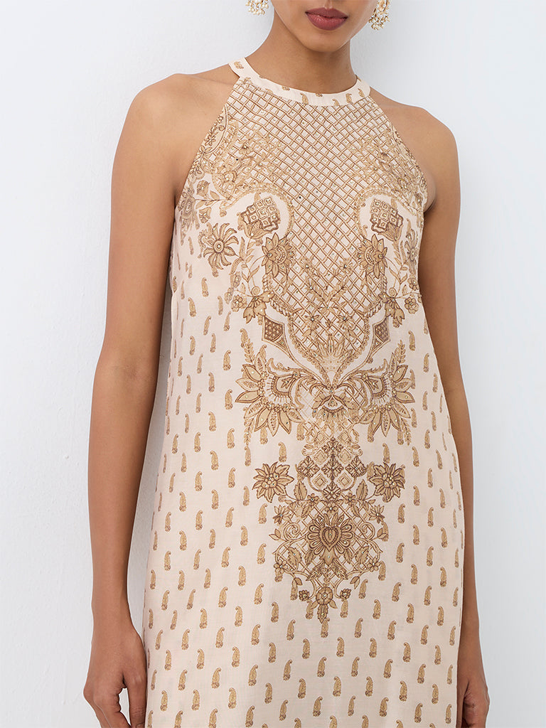 Vark Ivory Paisley Printed A-Line Ethnic Set