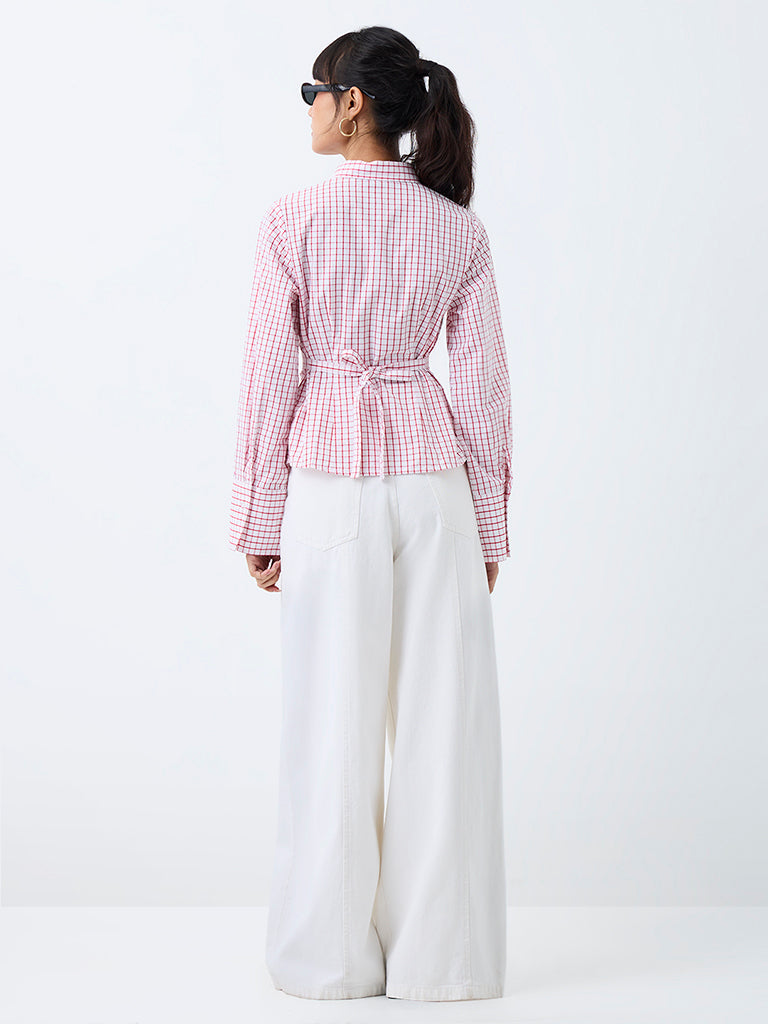 Nuon Red and White Checkered Cotton Shirt