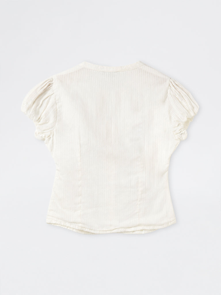 Nuon Off-White Self-Striped Cotton Blouse