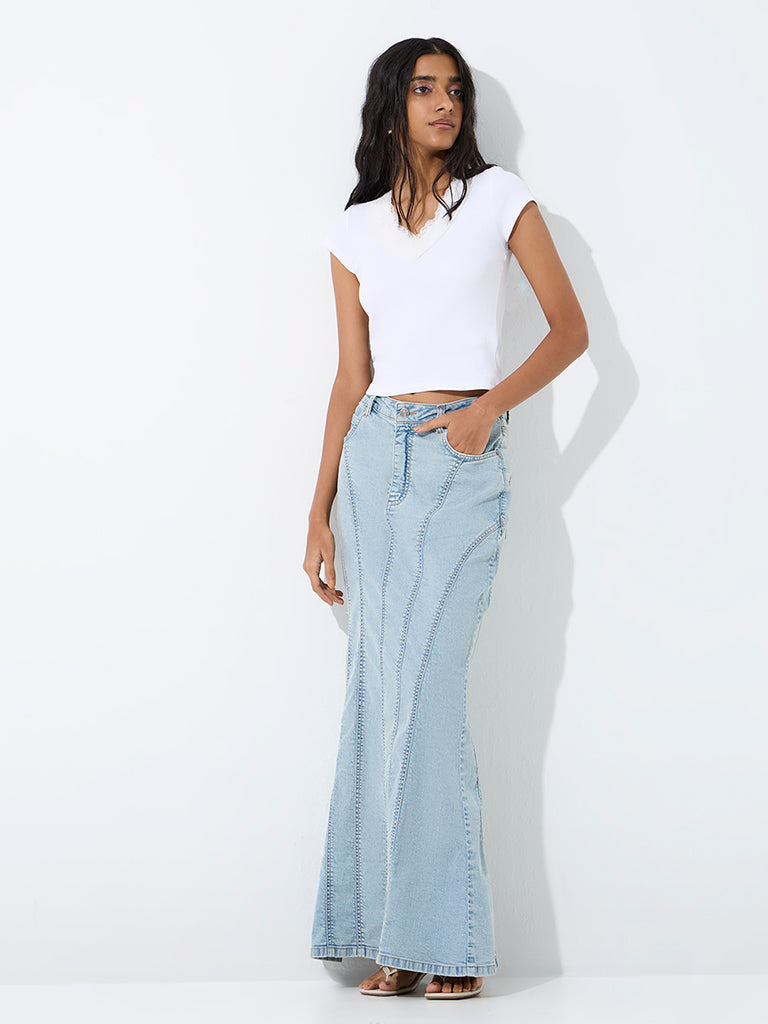 Nuon Mid Blue Mermaid High-Rise Denim Skirt