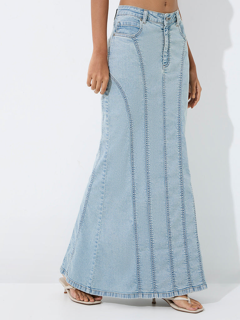 Nuon Mid Blue Mermaid High-Rise Denim Skirt