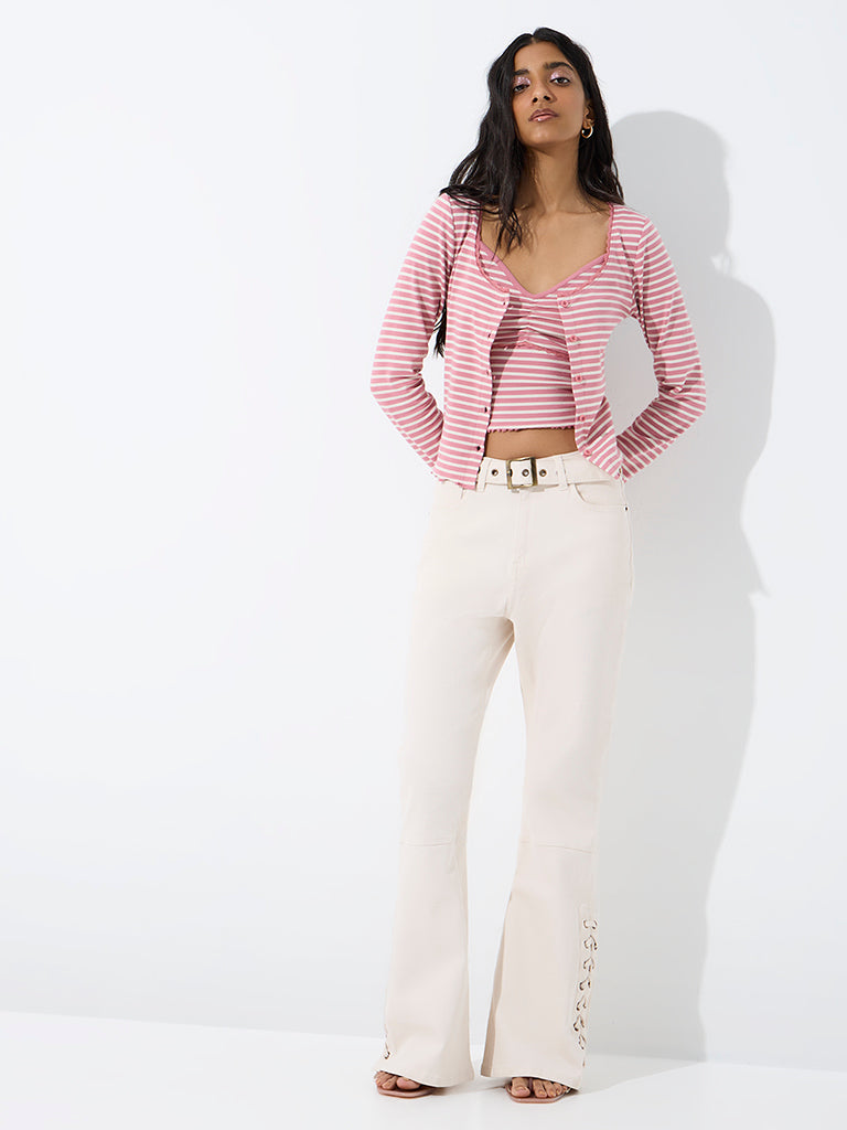 Nuon Pink Striped Cotton Top