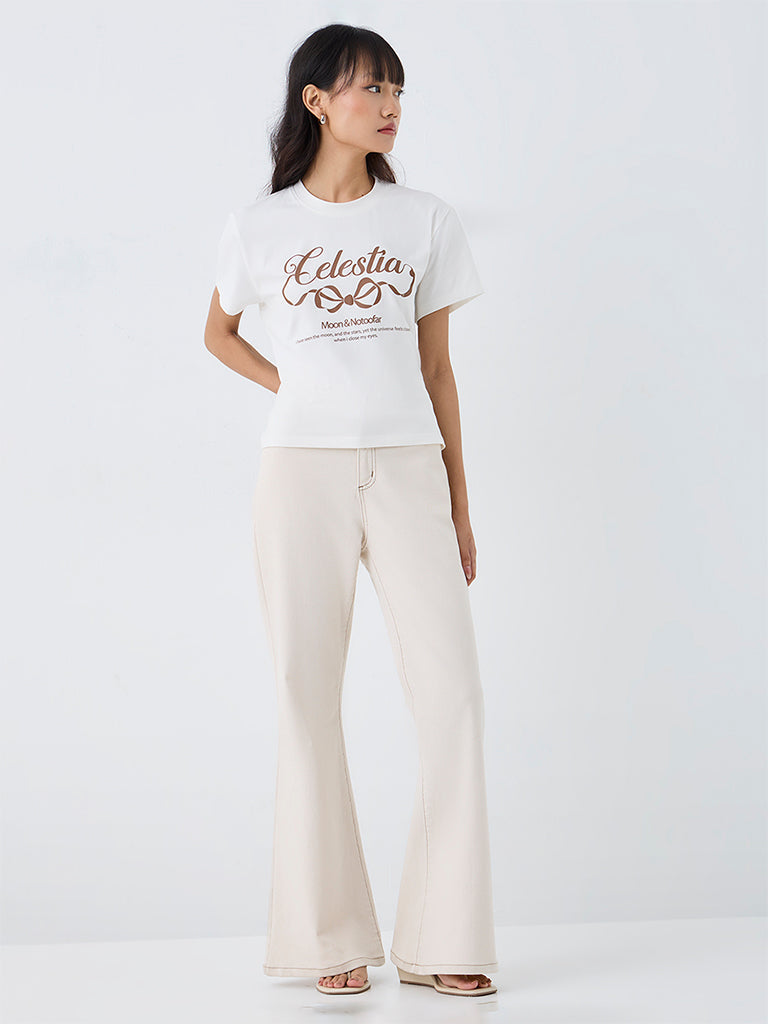 Nuon White Typographic Cotton T-Shirt