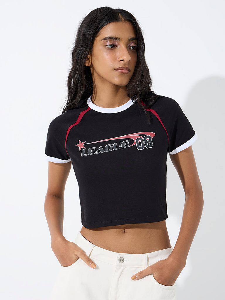 Nuon Black Graphic Printed Cotton-Blend T-Shirt