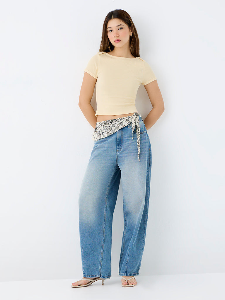Nuon Light Yellow Ribbed Cotton-Blend T-Shirt