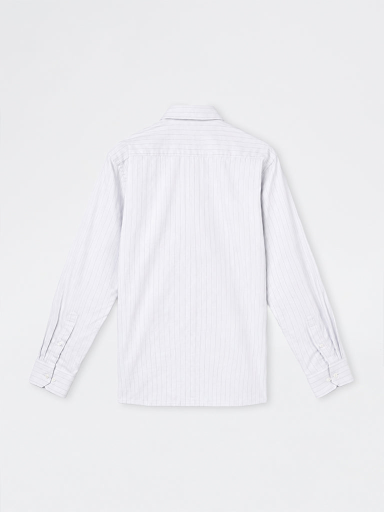 WES Formals Grey Pinstriped Relaxed-Fit Cotton Shirt