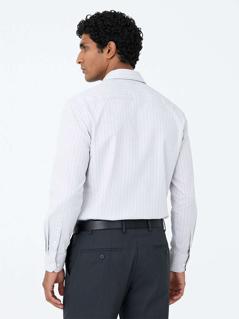 WES Formals Grey Pinstriped Relaxed-Fit Cotton Shirt