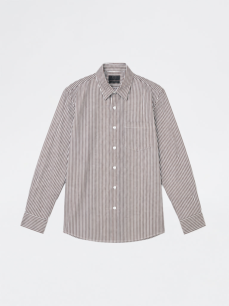 WES Formals Dark Brown Striped Slim-Fit Cotton Shirt
