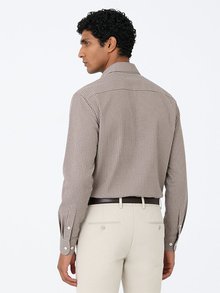 WES Formals Brown Checks Pattern Relaxed-Fit Cotton Shirt