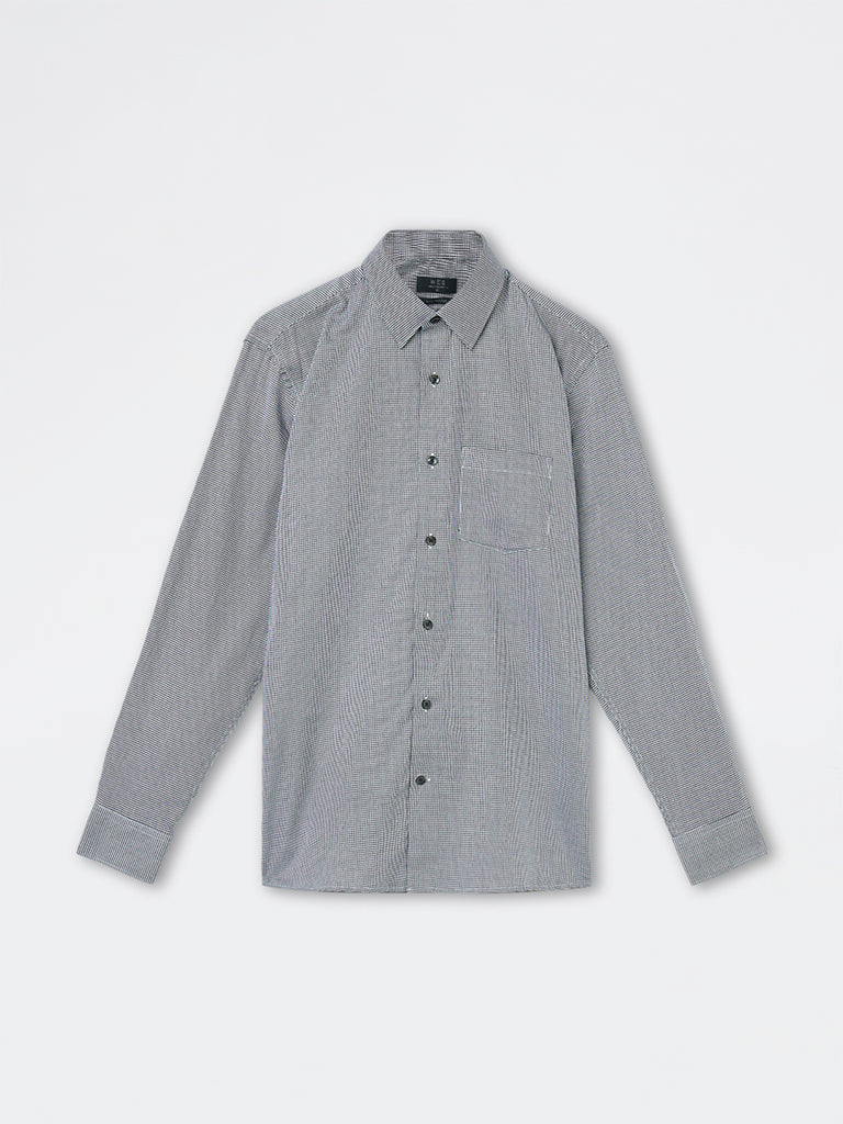 WES Formals Black Houndstooth Pattern Relaxed-Fit Cotton Shirt