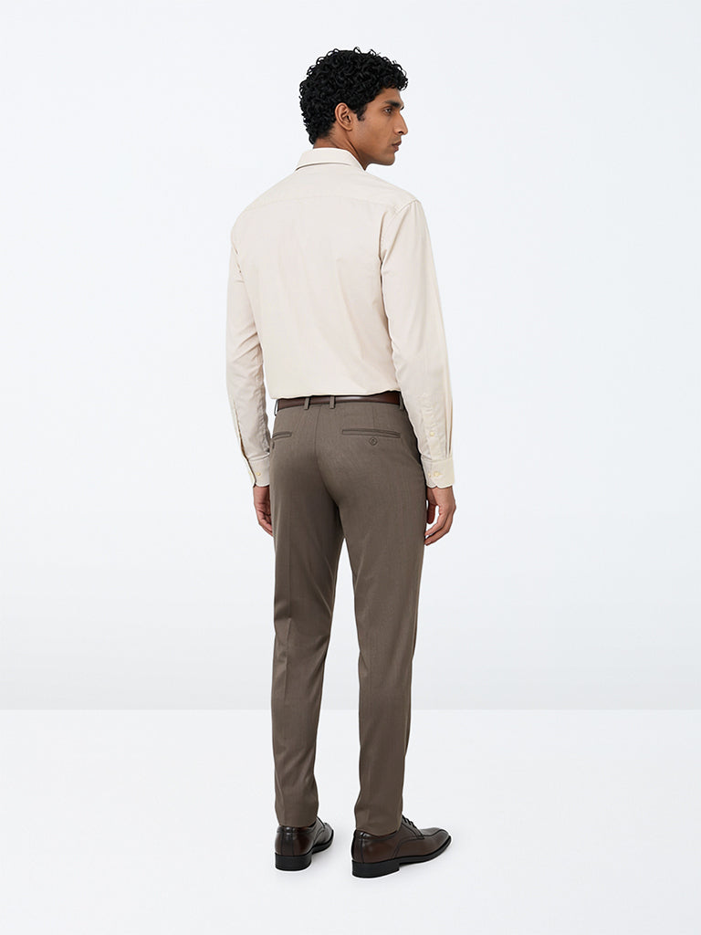 WES Formals Off-White Solid Relaxed-Fit Cotton Shirt