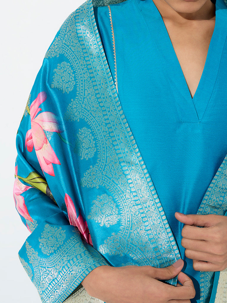 Vark Blue Piping-Detail A-Line Ethnic Set