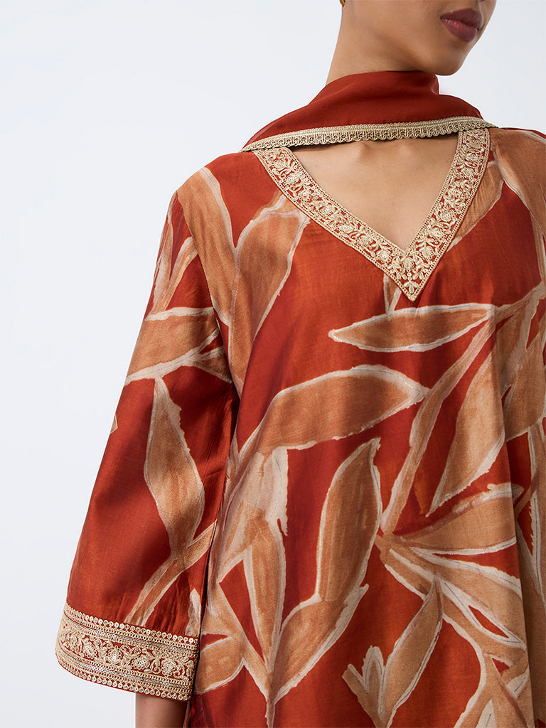 Vark Rust Foliage Printed Straight Ethnic Set