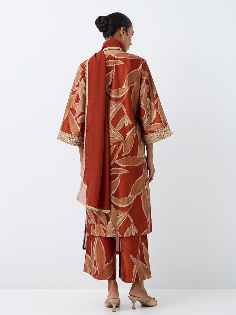 Vark Rust Foliage Printed Straight Ethnic Set