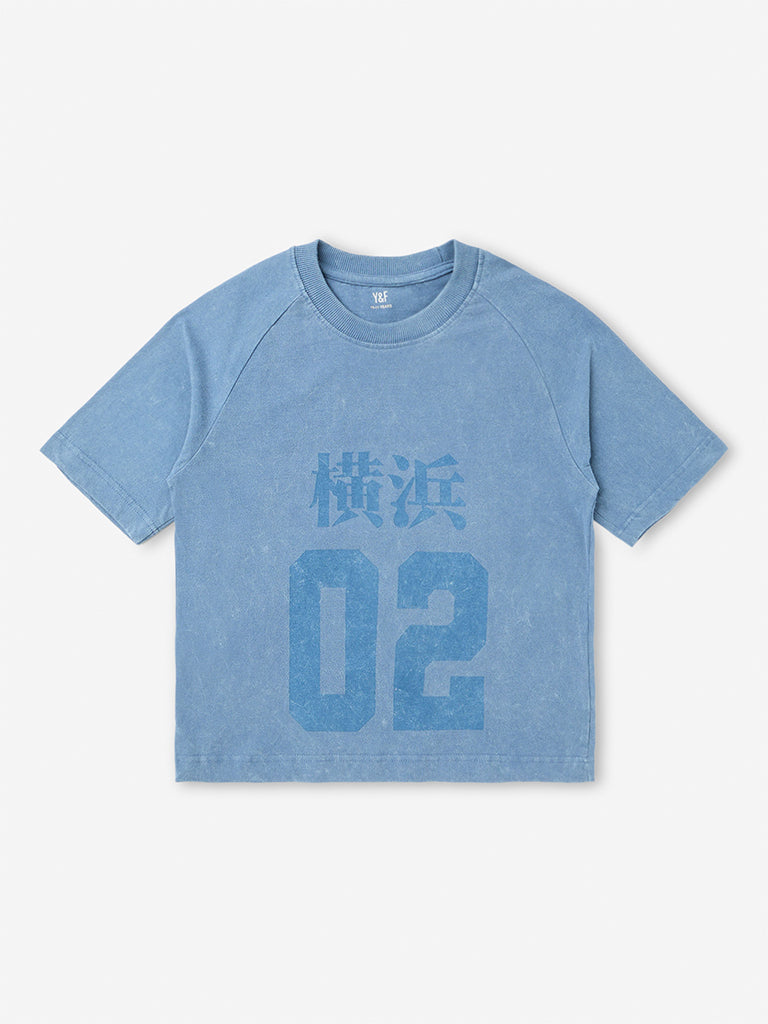 Boys Blue Numerical Printed Cotton T-Shirt