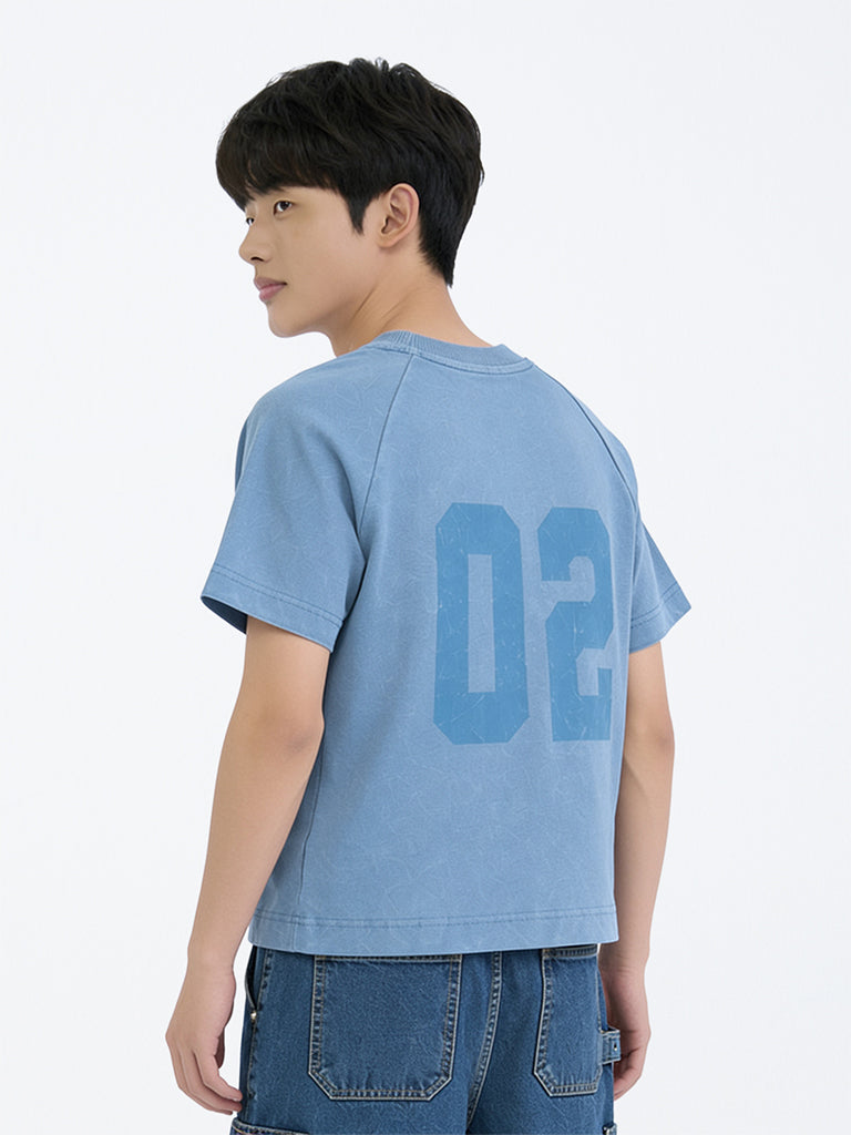 Boys Blue Numerical Printed Cotton T-Shirt