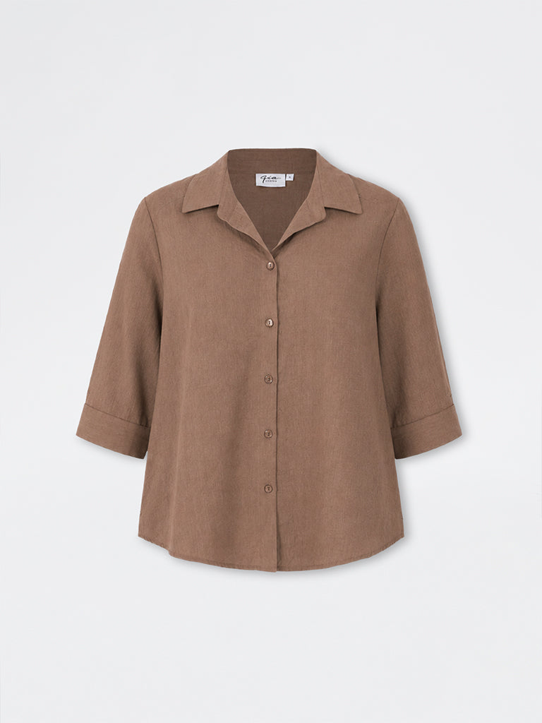 Gia Dark Taupe Solid Cotton Shirt