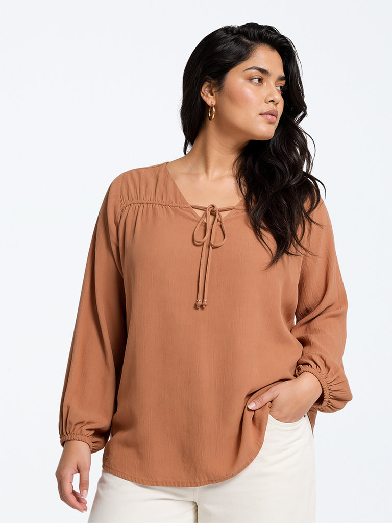 Gia Orange Solid Blouse