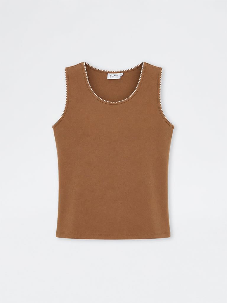 Gia Brown Solid Tank Top