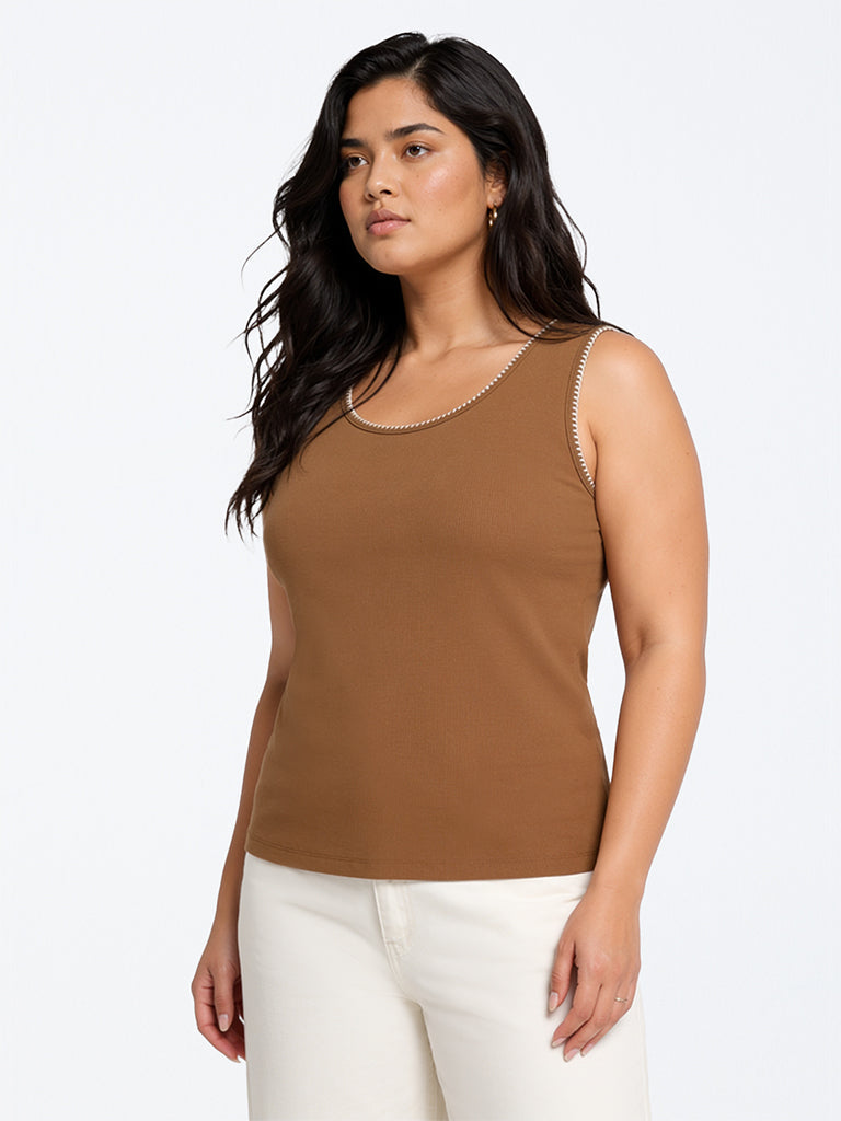 Gia Brown Solid Tank Top