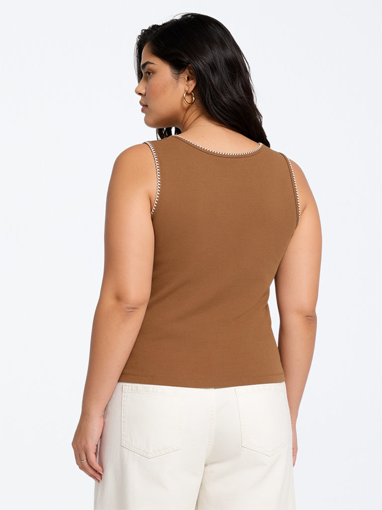 Gia Brown Solid Tank Top