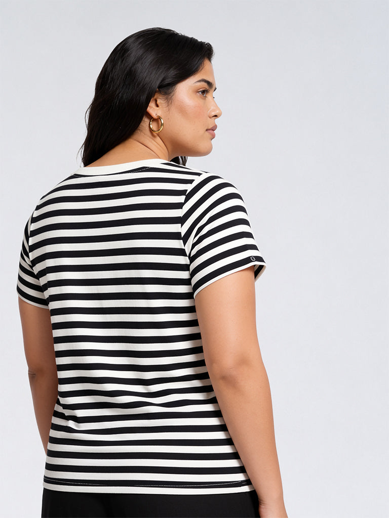 Gia Black and White Striped Cotton-Blend T-Shirt