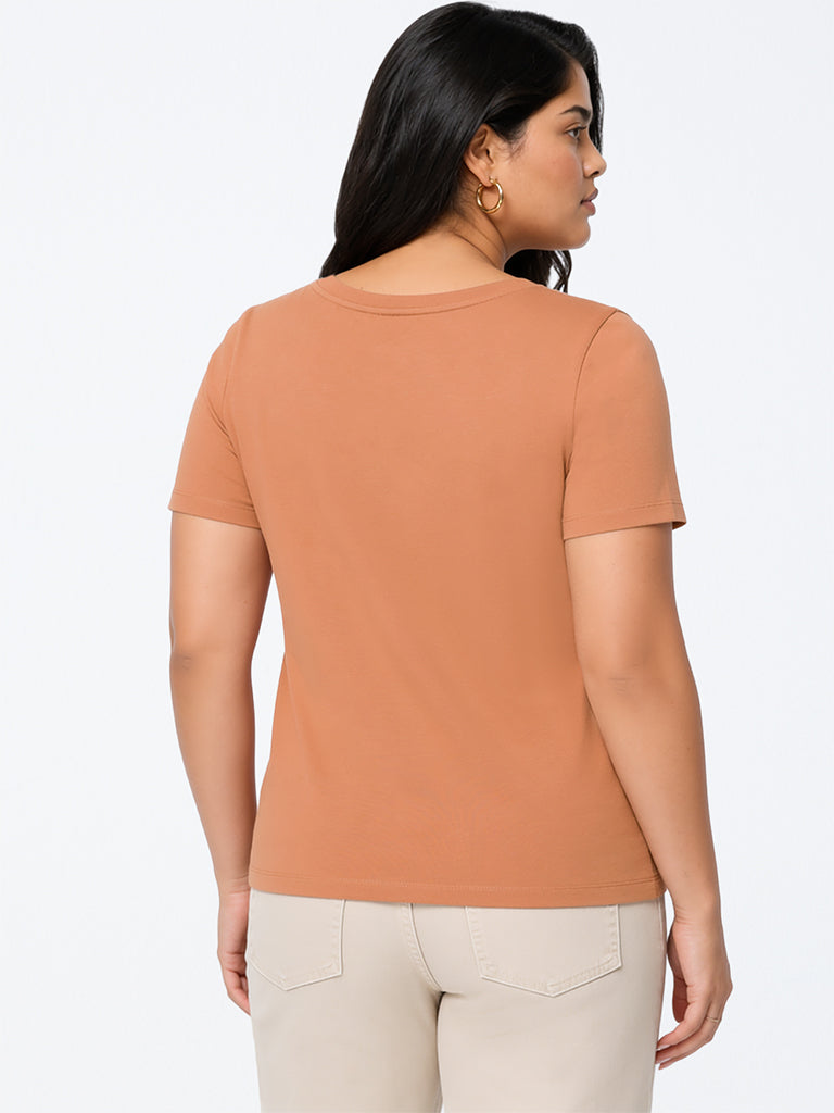 Gia Orange Floral Printed Cotton T-Shirt