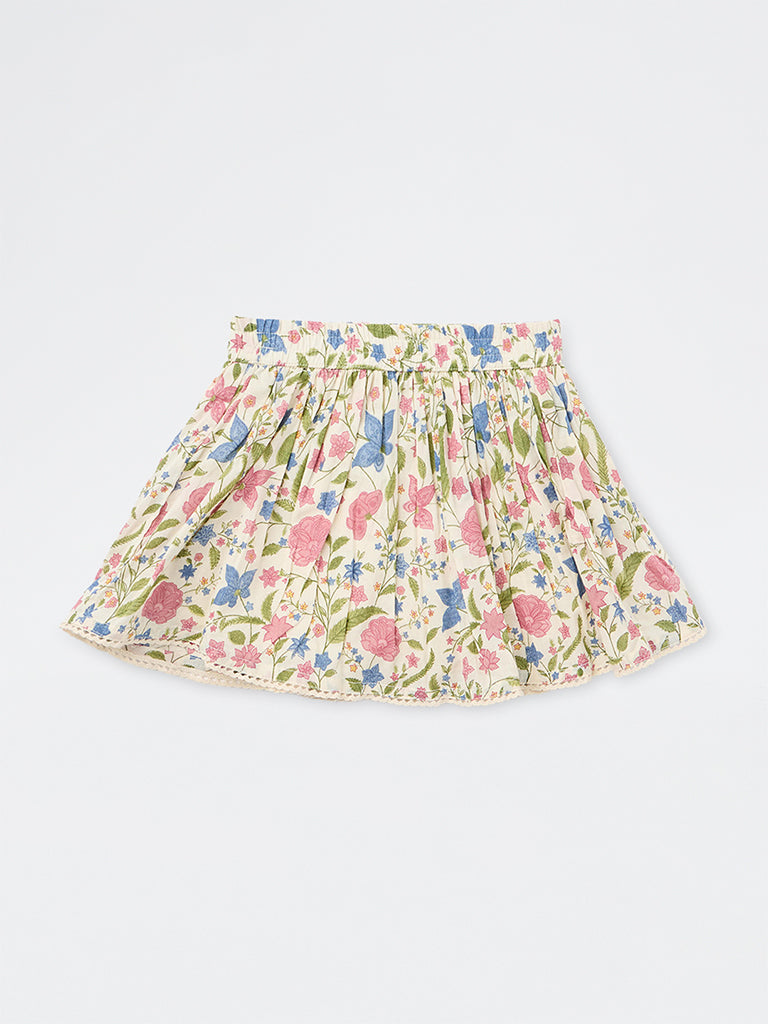 Utsa Kids Girls Multicolour Floral Printed Cotton Skirt (2-8 yrs)
